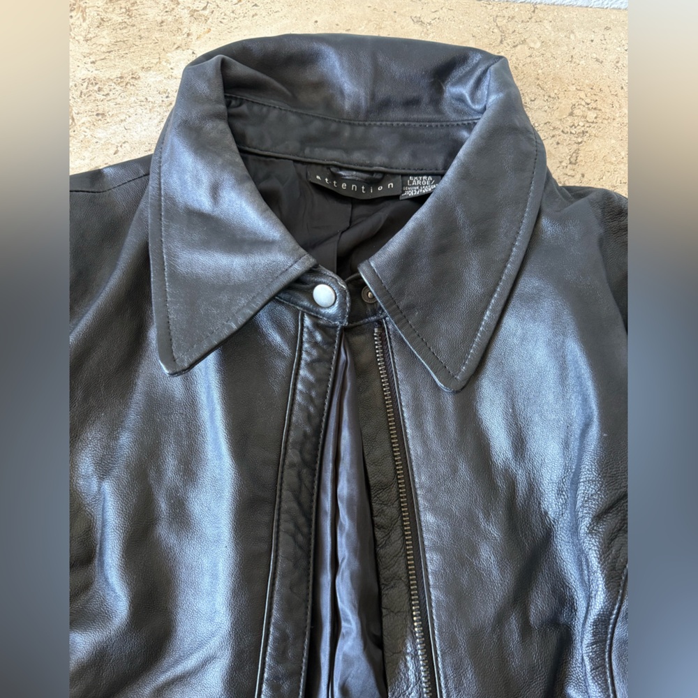 ATTENTION Zip Up Fitted Leather Jacket - Picture 3 of 4